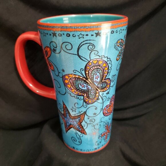 Seaworld Dolphin Ceramic Coffee Mug 16oz Blue Red butterfly star artistic design - Picture 9 of 11